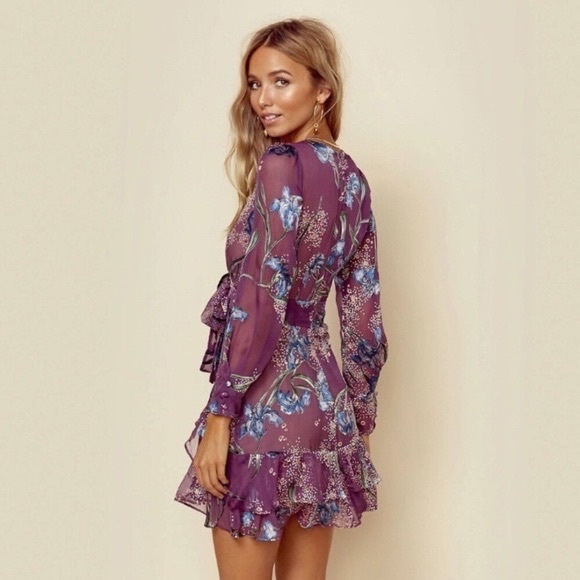 NWT For Love And Lemons Purple Floral Cleo Dress sz XS - Picture 3 of 12